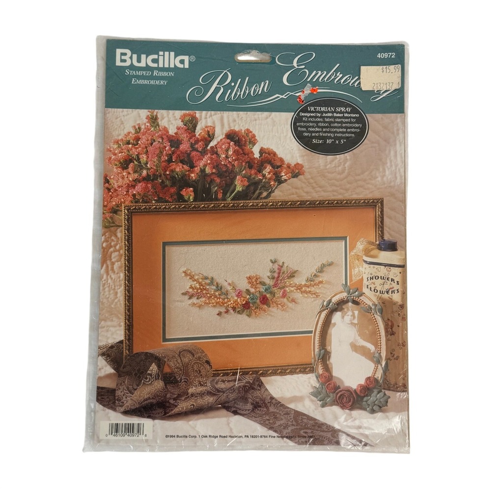 Vintage 1994 Bucilla Victorian Spray Ribbon Embroidery Kit Floral 40972 Sealed